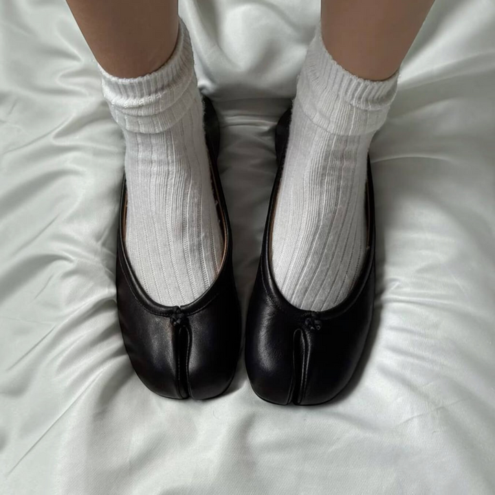 Alba – Ballerine tabi in ecopelle in nero, dettaglio | Luna Moda