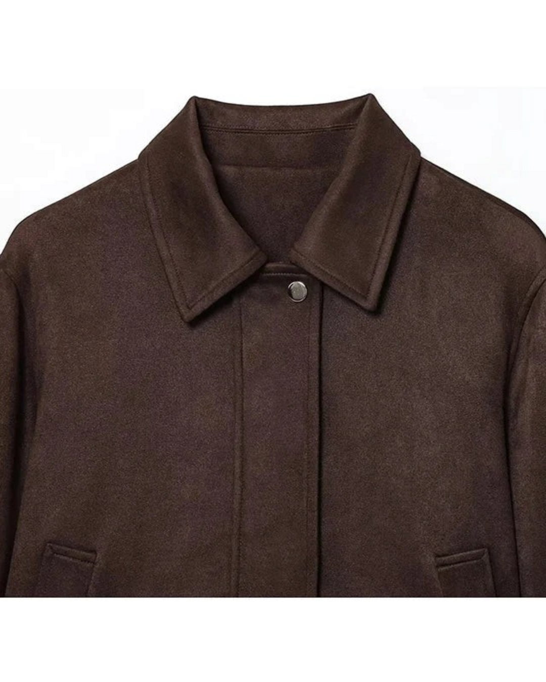 GINEVRA di Luna Moda, giacca corta da donna effetto scamosciato, colore marrone.