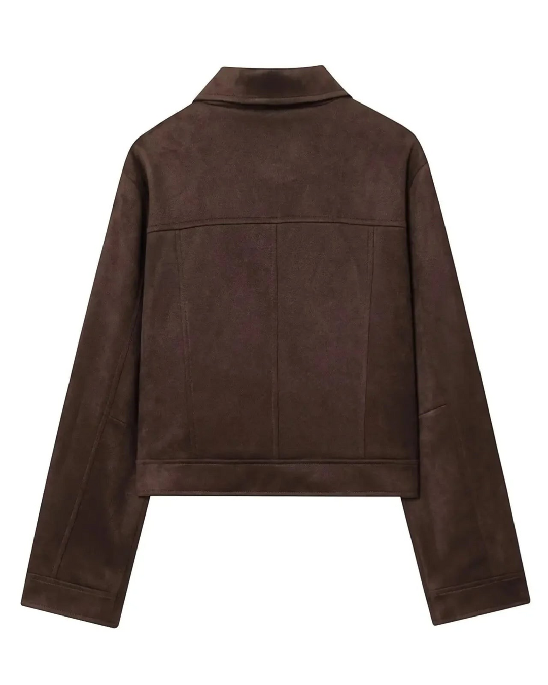 GINEVRA di Luna Moda, giacca corta da donna effetto scamosciato, colore marrone.