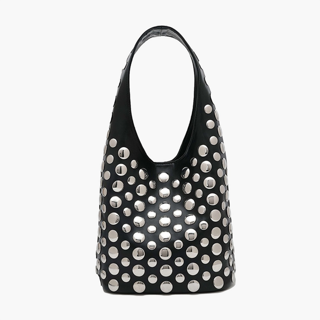 Livia – Borsa a secchiello con borchie in argento | Luna Moda