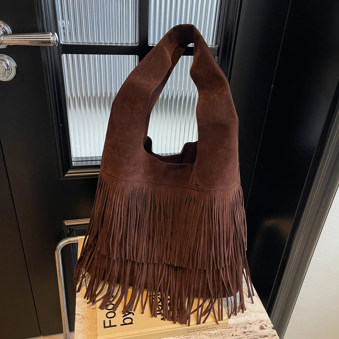 BELLANCA - Borsa a Spalla in Velluto con Frange