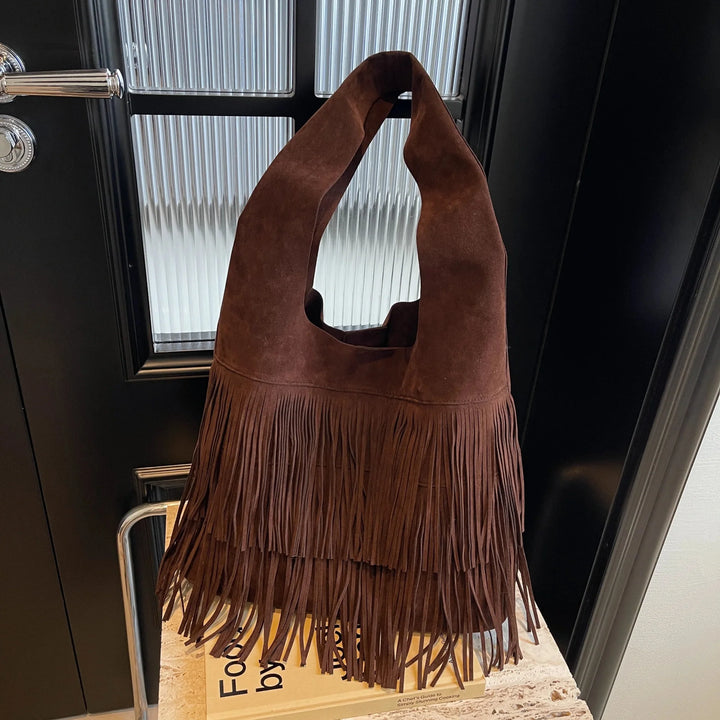 BELLANCA - Borsa a Spalla in Velluto con Frange