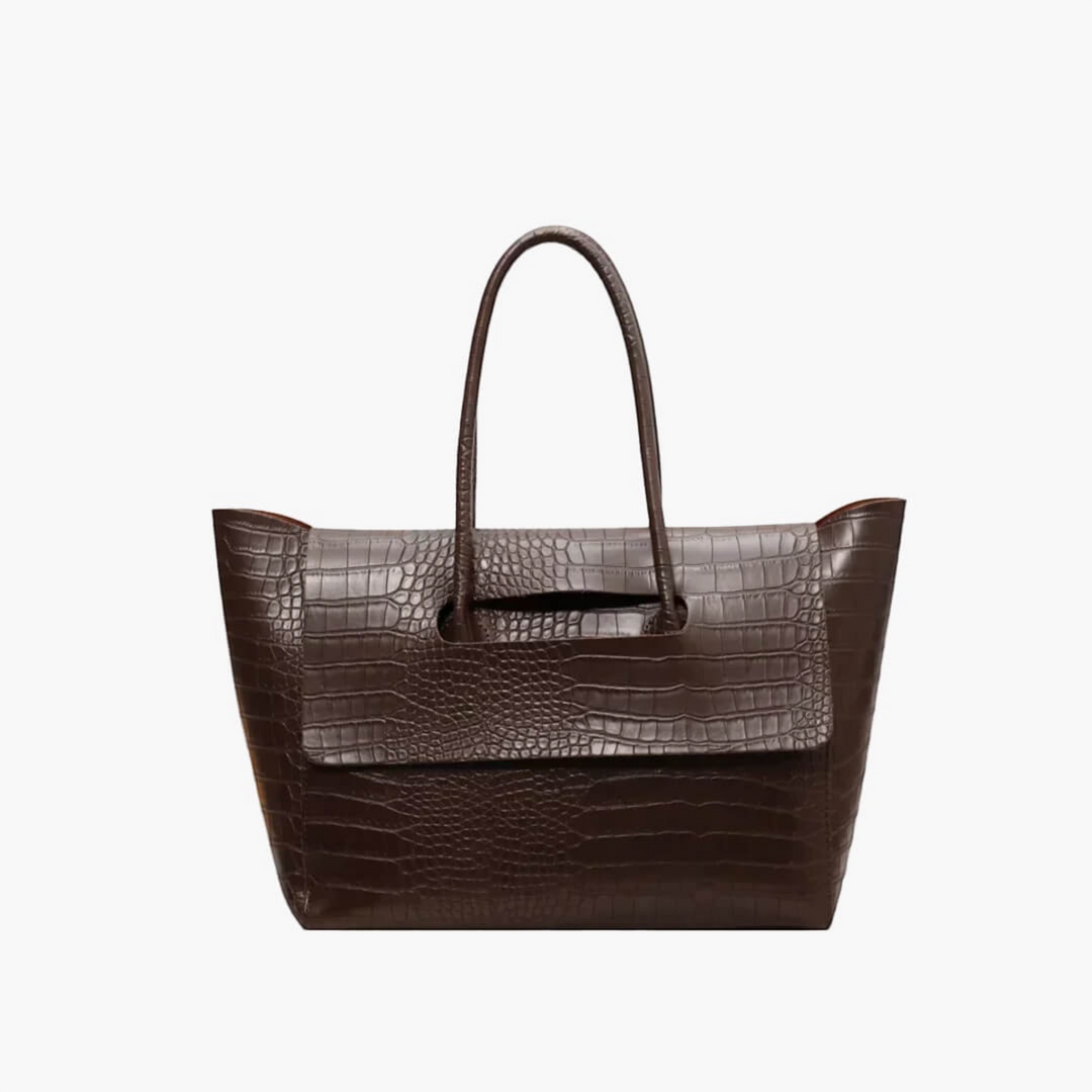 Maddalena – Borsa a mano motivo coccodrillo in marrone scuro | Luna Moda
