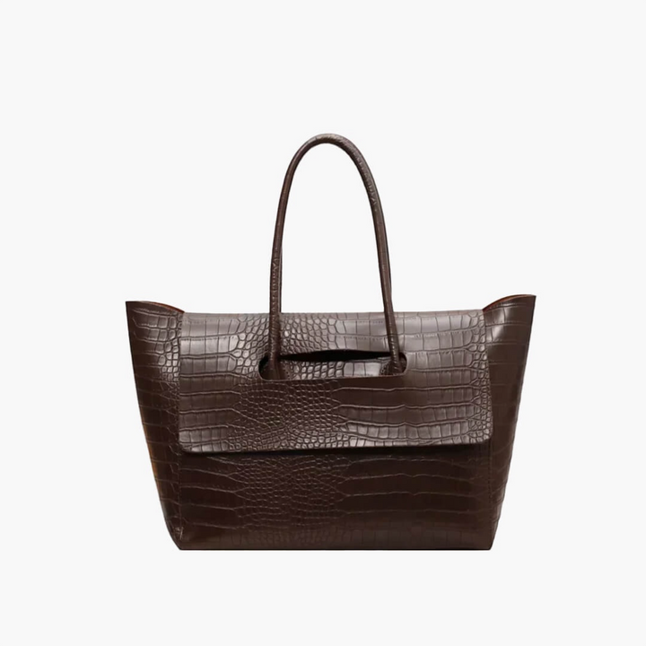 Maddalena – Borsa a mano motivo coccodrillo in marrone scuro | Luna Moda