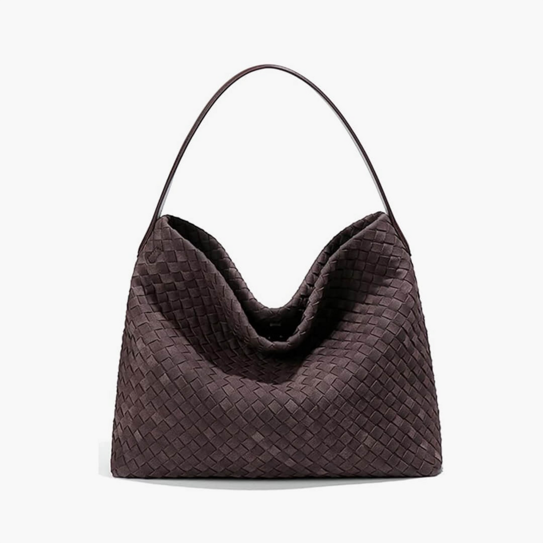 Stefania – Borsa a spalla in suede in marrone scuro | Luna Moda