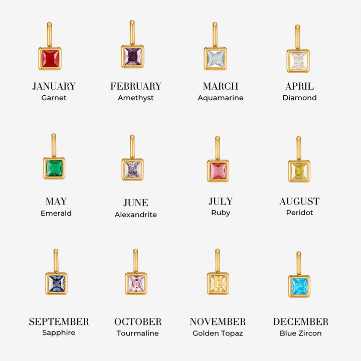 Collana con pendente quadrato e pietra del mese