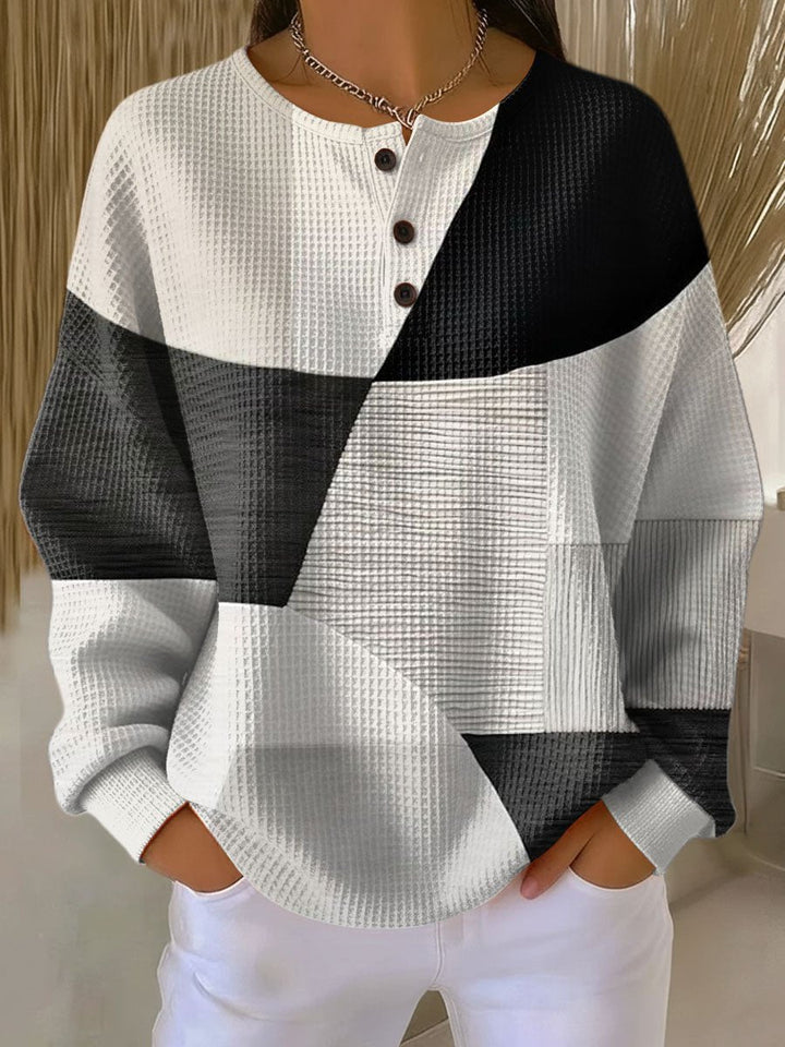 Madison – Maglione Henley waffle a blocchi, vestibilità rilassata