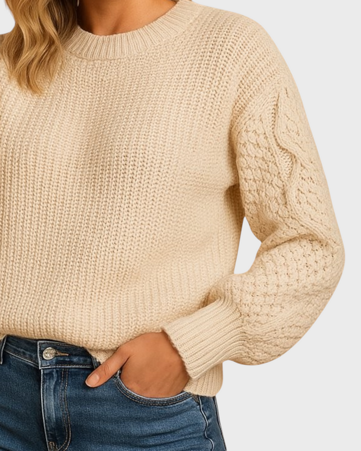 Marianna – Maglione con maniche a trecce in beige | Luna Moda